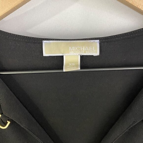 Michael Michael‎ Kors Roll Tab Long Sleeve Belted Shift Dress Black Extra Small - Picture 2 of 8